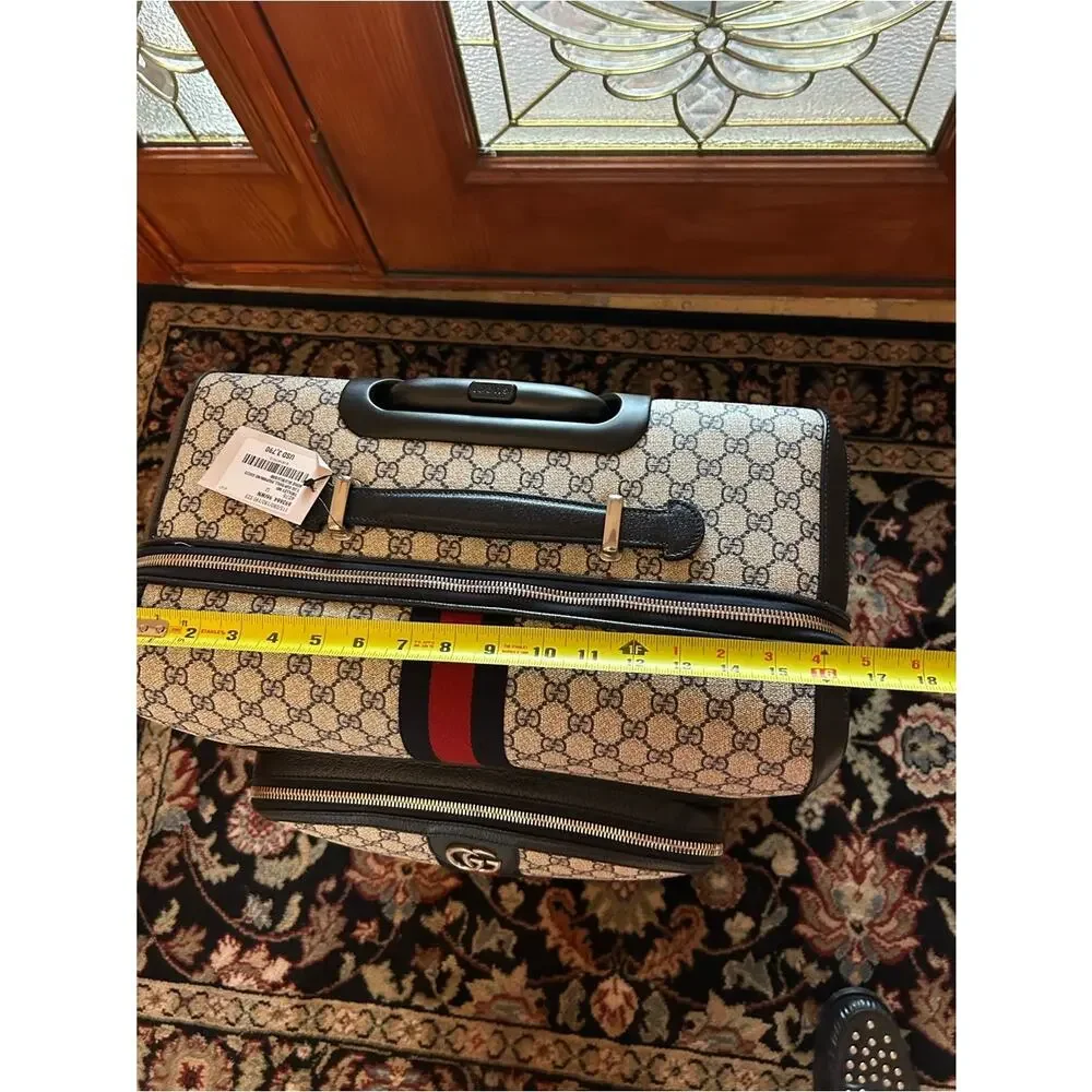 Gucci Savoy, GG Supreme suitcase, iconic blue/red web stripe made in Italy